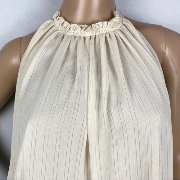 ADEAM BEIGE STRIPED CHIFFON HALTER TOP - Picture 3 of 11